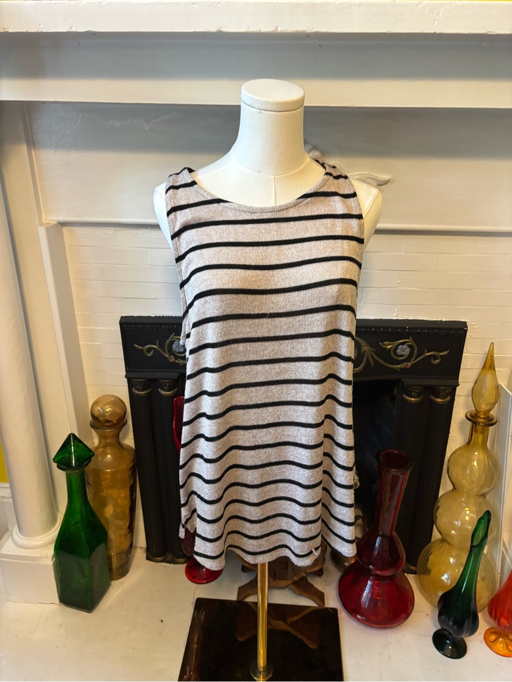 Old Navy Beige Striped Tank Top with Black Stripes